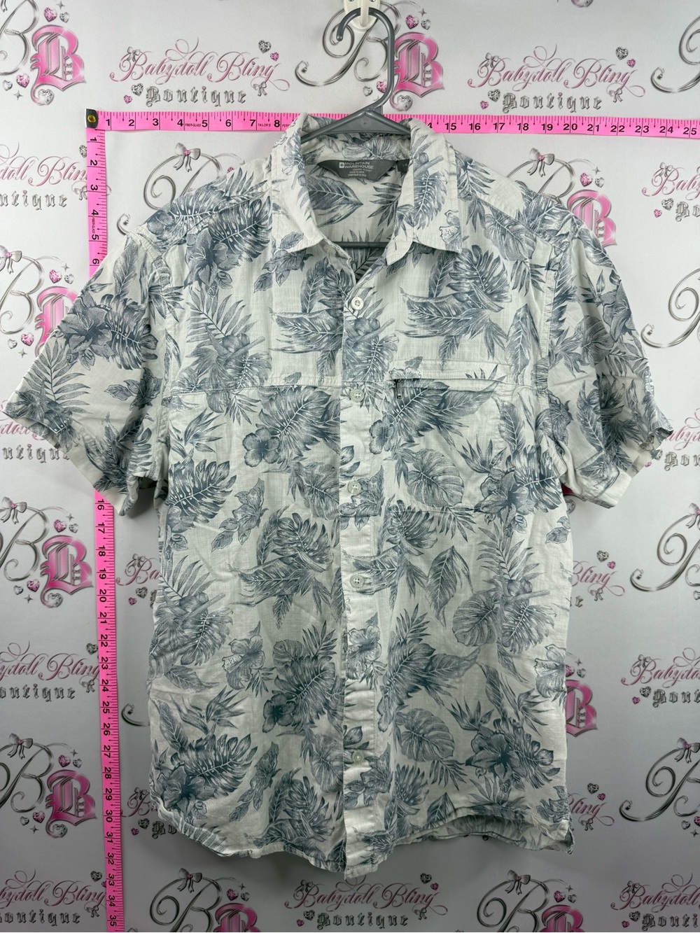 MOUNTAIN WAREHOUSE tiki Tropical Print Short-Sleeve Button-Down Shirt White/Gray